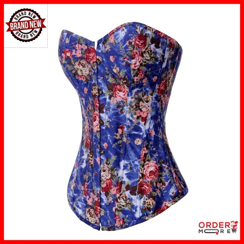 Vintage Floral Denim Corset Bustier Top Steampunk Gothic Costume Wear